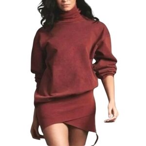 YFB‎ Turtleneck Sweater Dress French Terry Red Asymmetrical Tulip Hem Women Sz L